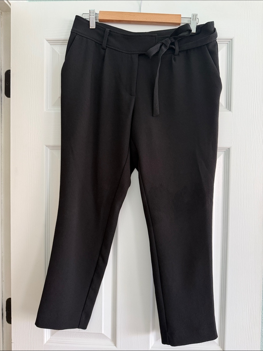 LOFT Black Straight-Leg Tie-Waist Pants